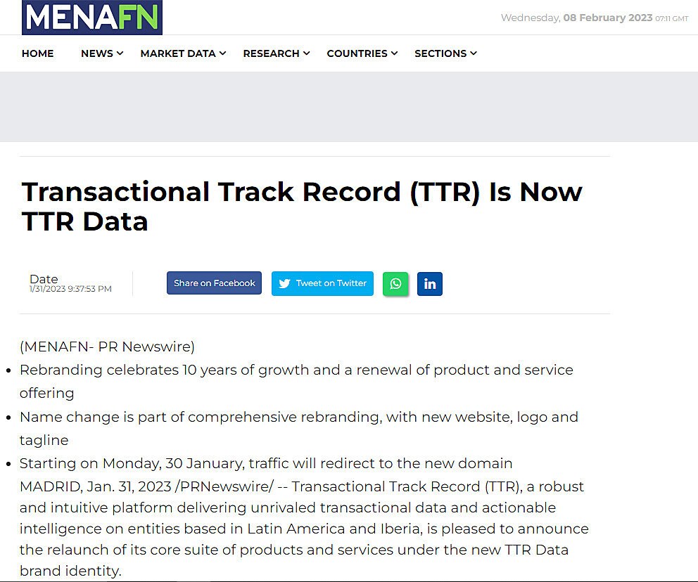 Transactional Track Record (TTR) Is Now TTR Data